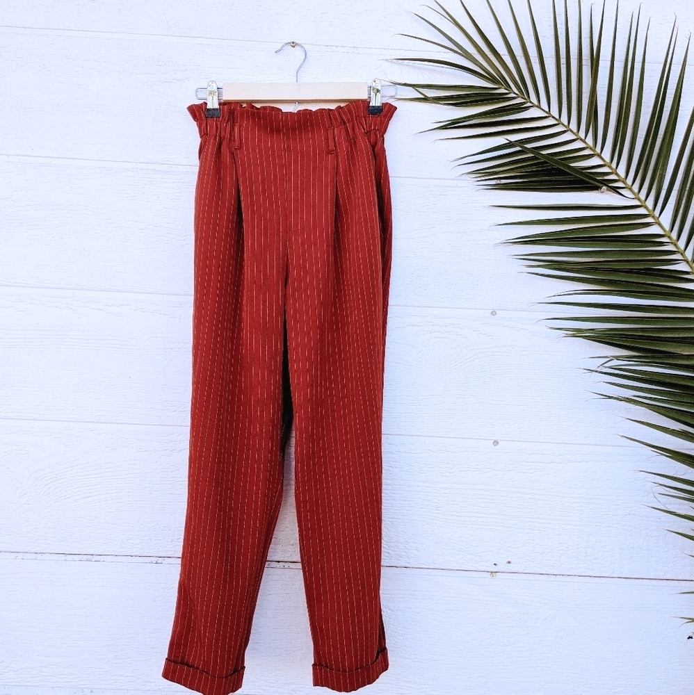 Burnt Orange Striped Flowy Pants